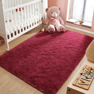 LOCHAS Ultra Soft Indoor Modern Area Rugs Fluffy Living Room Carpets for Children Bedroom Home Decor Nursery Rug 3x5 Feet, Burgundy