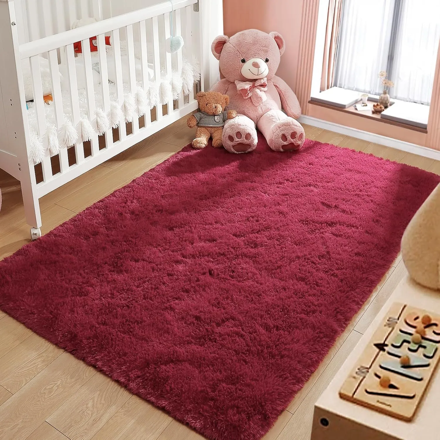 LOCHAS Ultra Soft Indoor Modern Area Rugs Fluffy Living Room Carpets for Children Bedroom Home Decor Nursery Rug 3x5 Feet, Burgundy