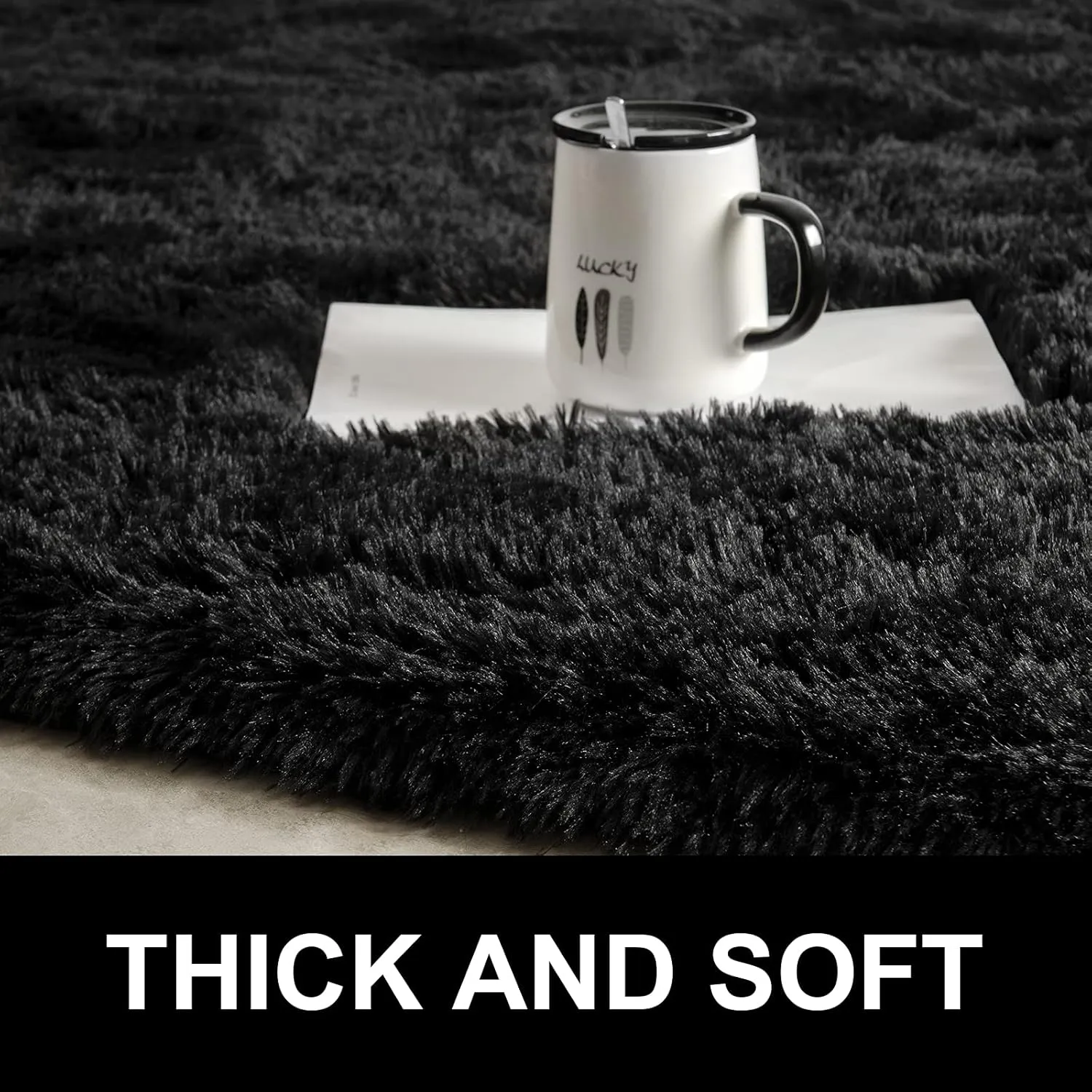 LOCHAS Ultra Soft Indoor Modern Area Rugs Fluffy Living Room Carpets for Children Bedroom Home Decor Nursery Rug 8 x10 Feet, Black