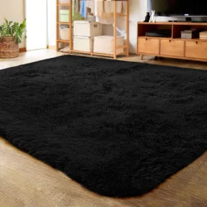 LOCHAS Ultra Soft Indoor Modern Area Rugs Fluffy Living Room Carpets for Children Bedroom Home Decor Nursery Rug 8 x10 Feet, Black