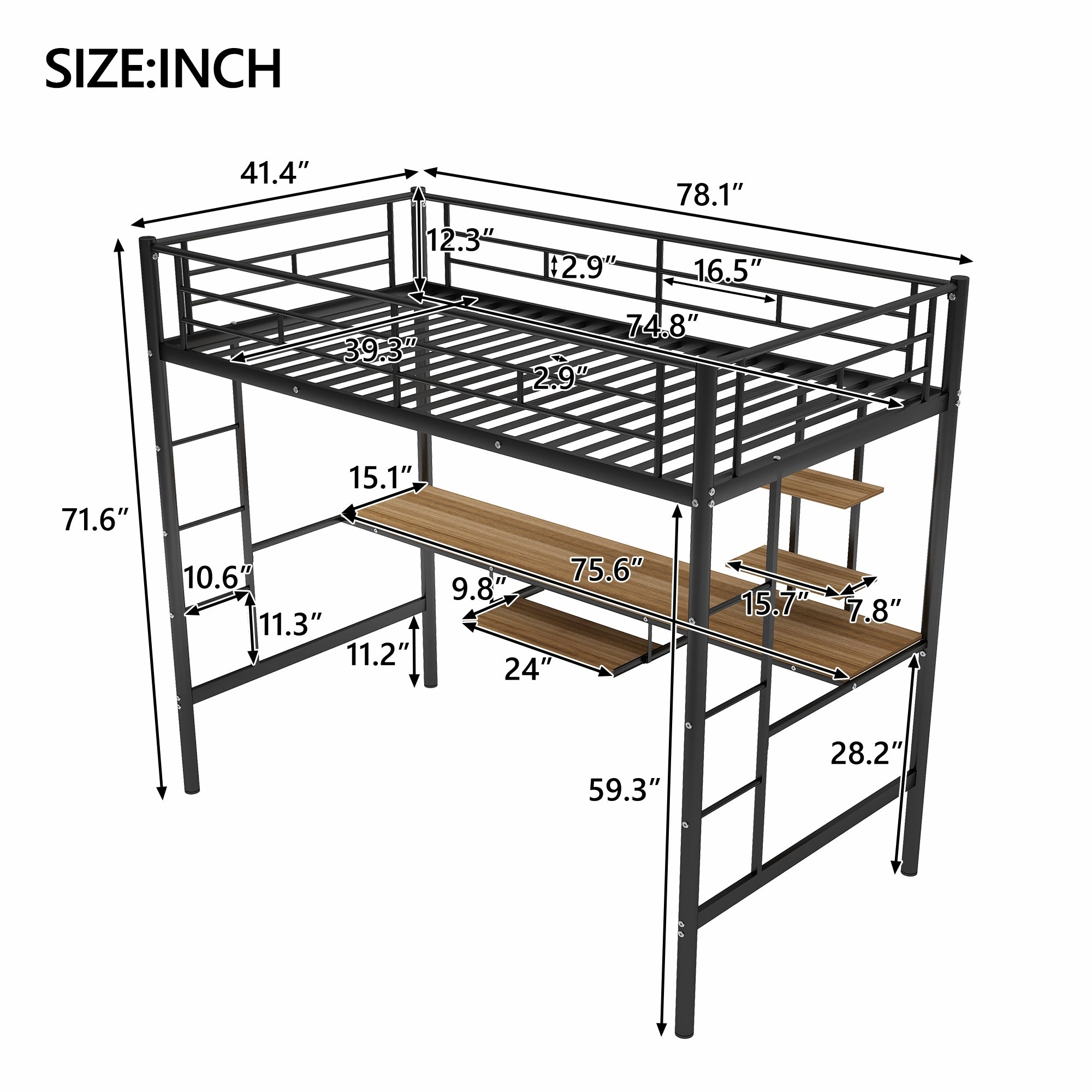 Loft Bed with Desk and Shelf , Space Saving Design,Twin(OLD SKU:MF193081AAB)