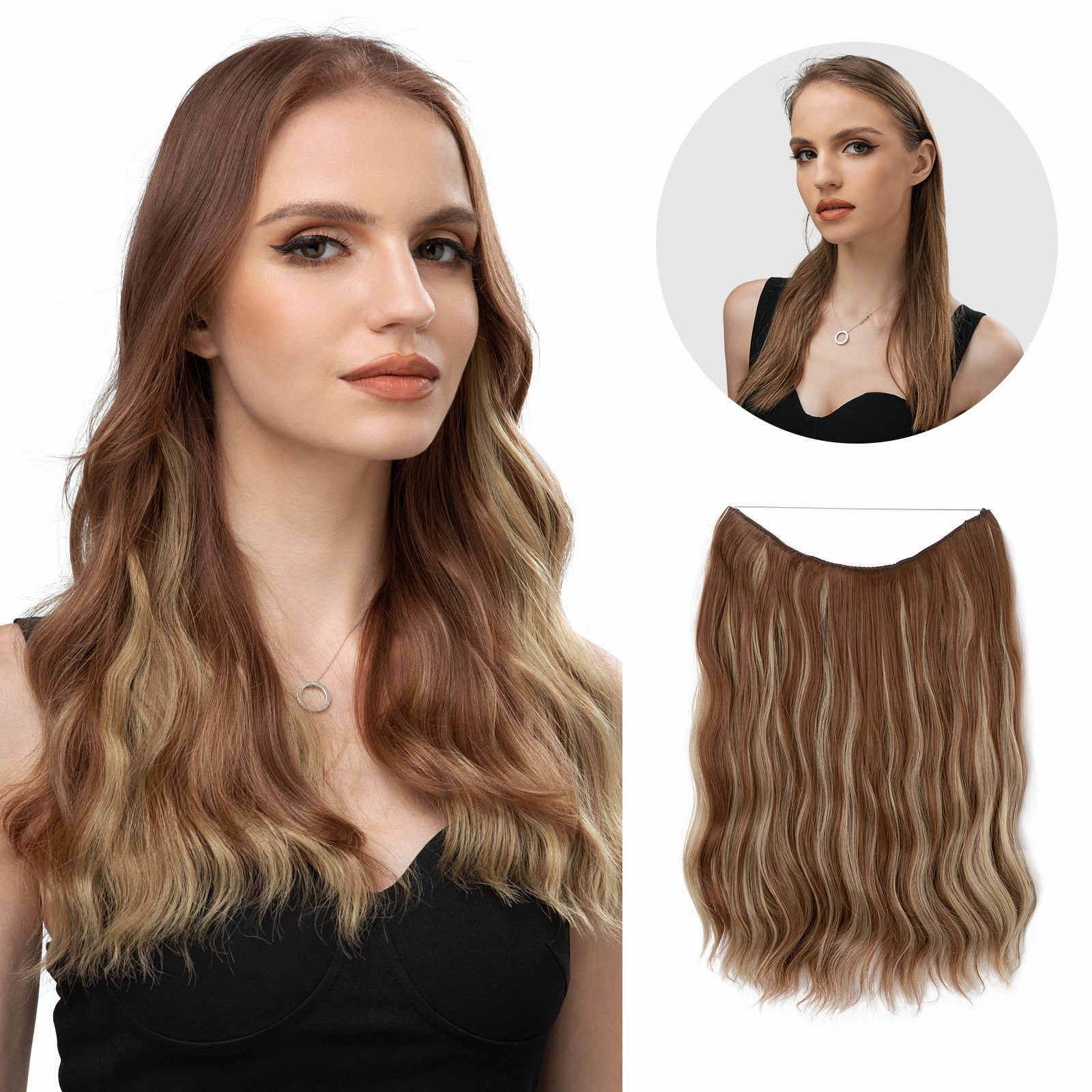 Long Wave Curly Fluffy Wigs One Piece Fishing Line 20inch Hair Extensions