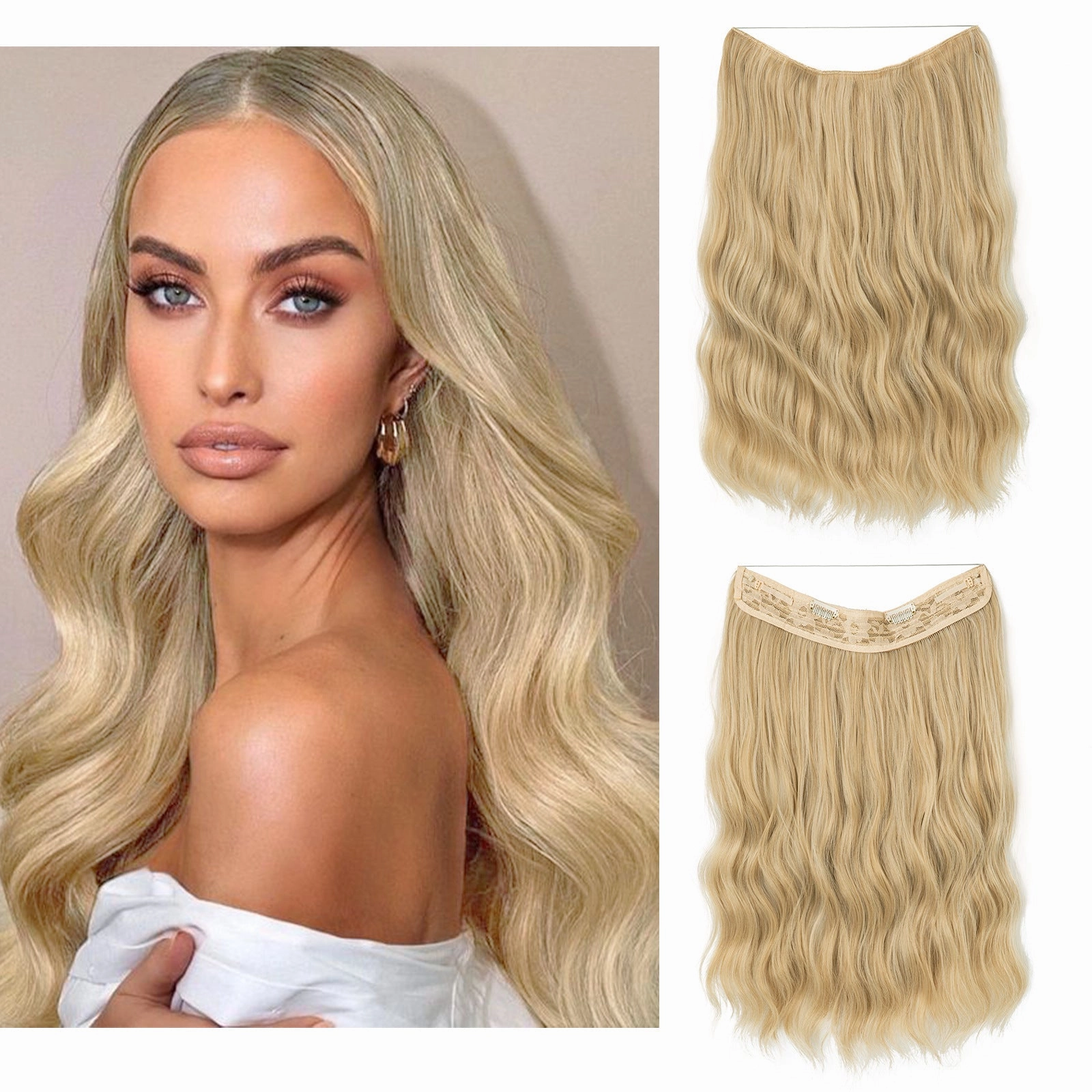 Long Wave Curly Fluffy Wigs One Piece Fishing Line 20inch Hair Extensions