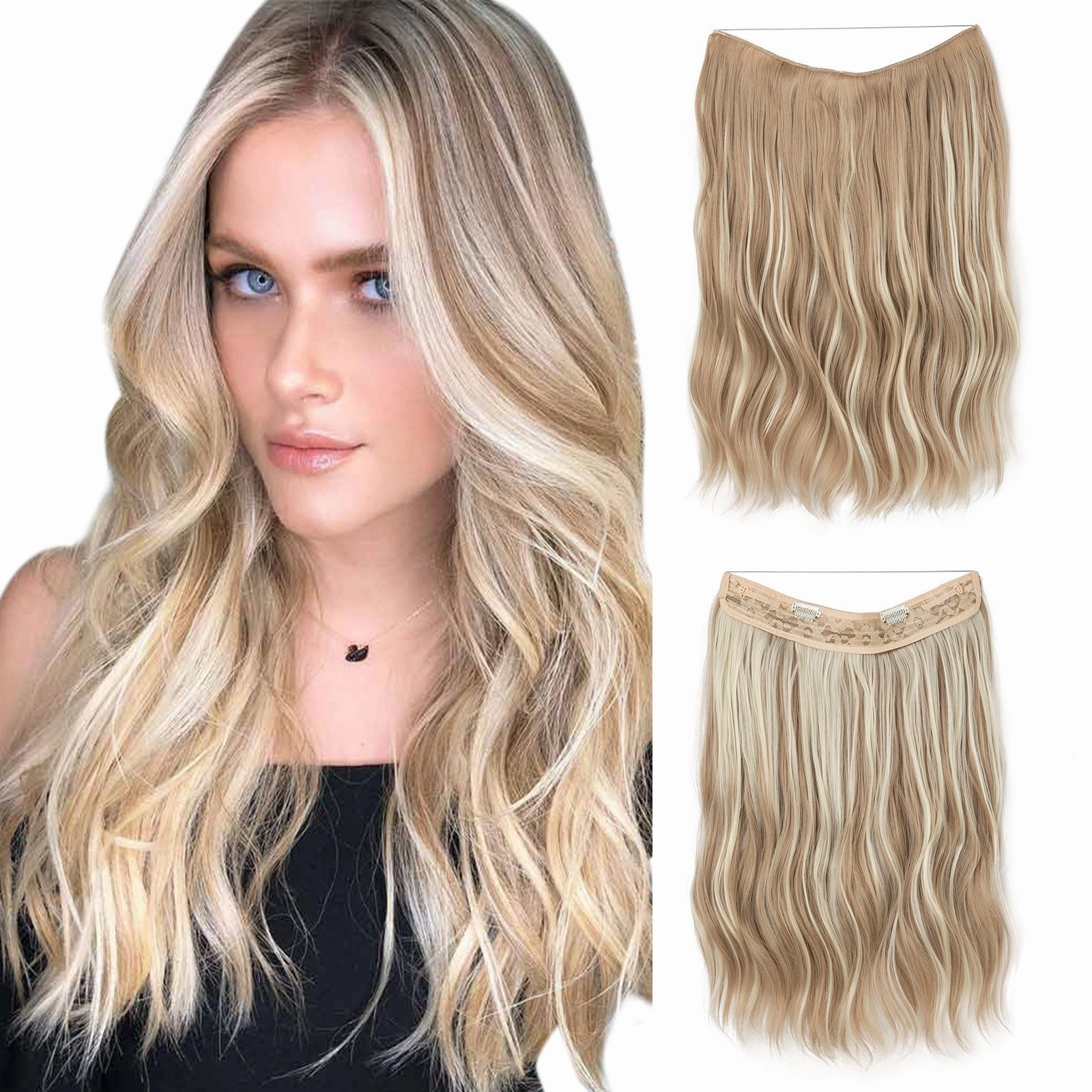 Long Wave Curly Fluffy Wigs One Piece Fishing Line 20inch Hair Extensions