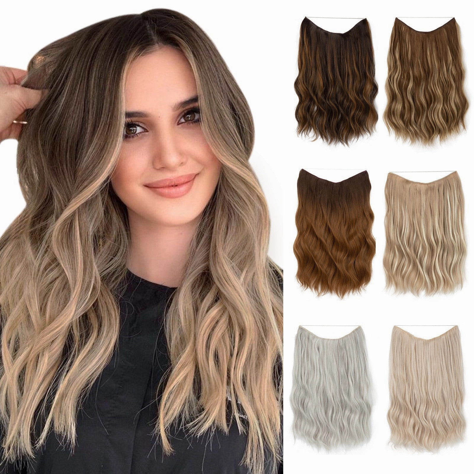 Long Wave Curly Fluffy Wigs One Piece Fishing Line 20inch Hair Extensions