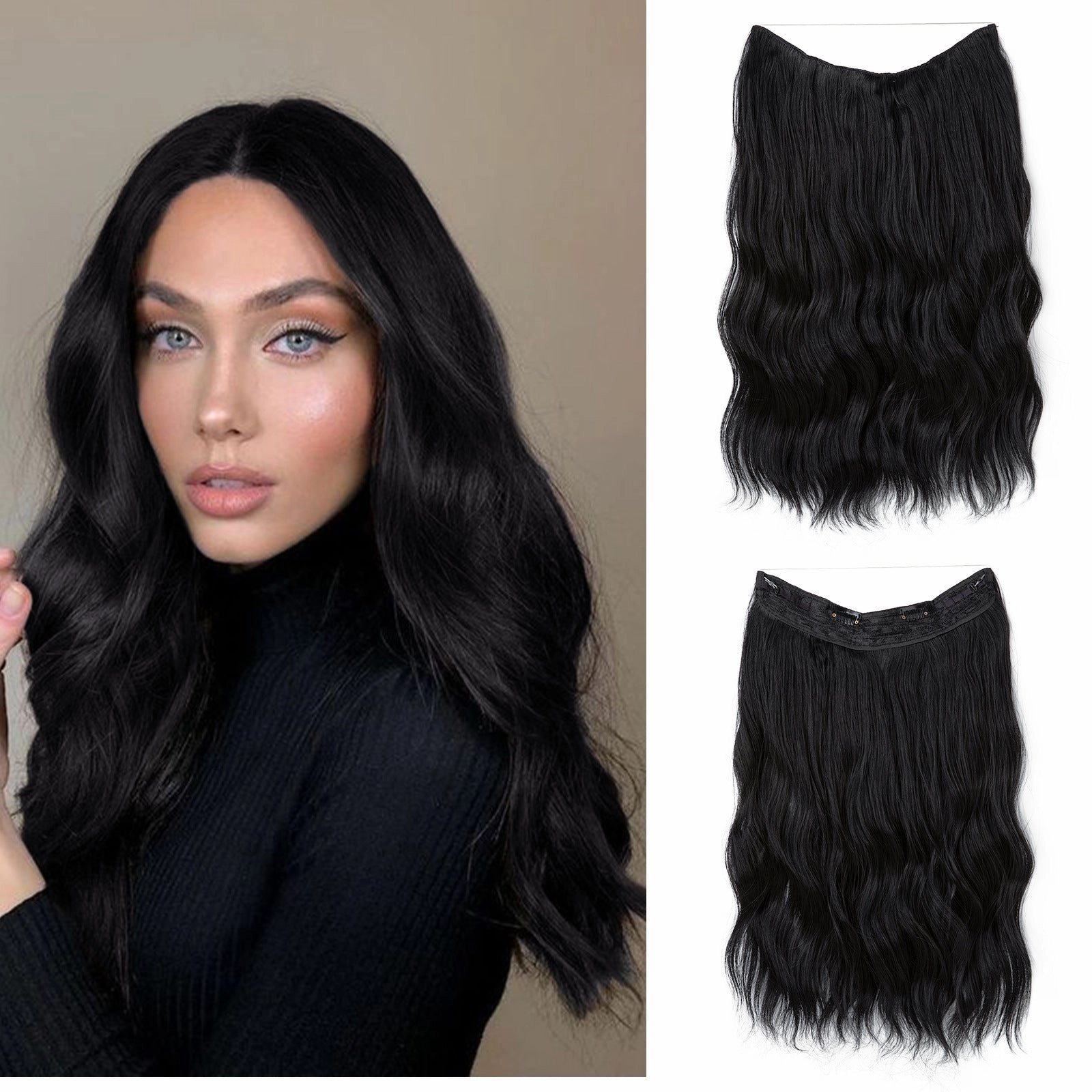 Long Wave Curly Fluffy Wigs One Piece Fishing Line 20inch Hair Extensions