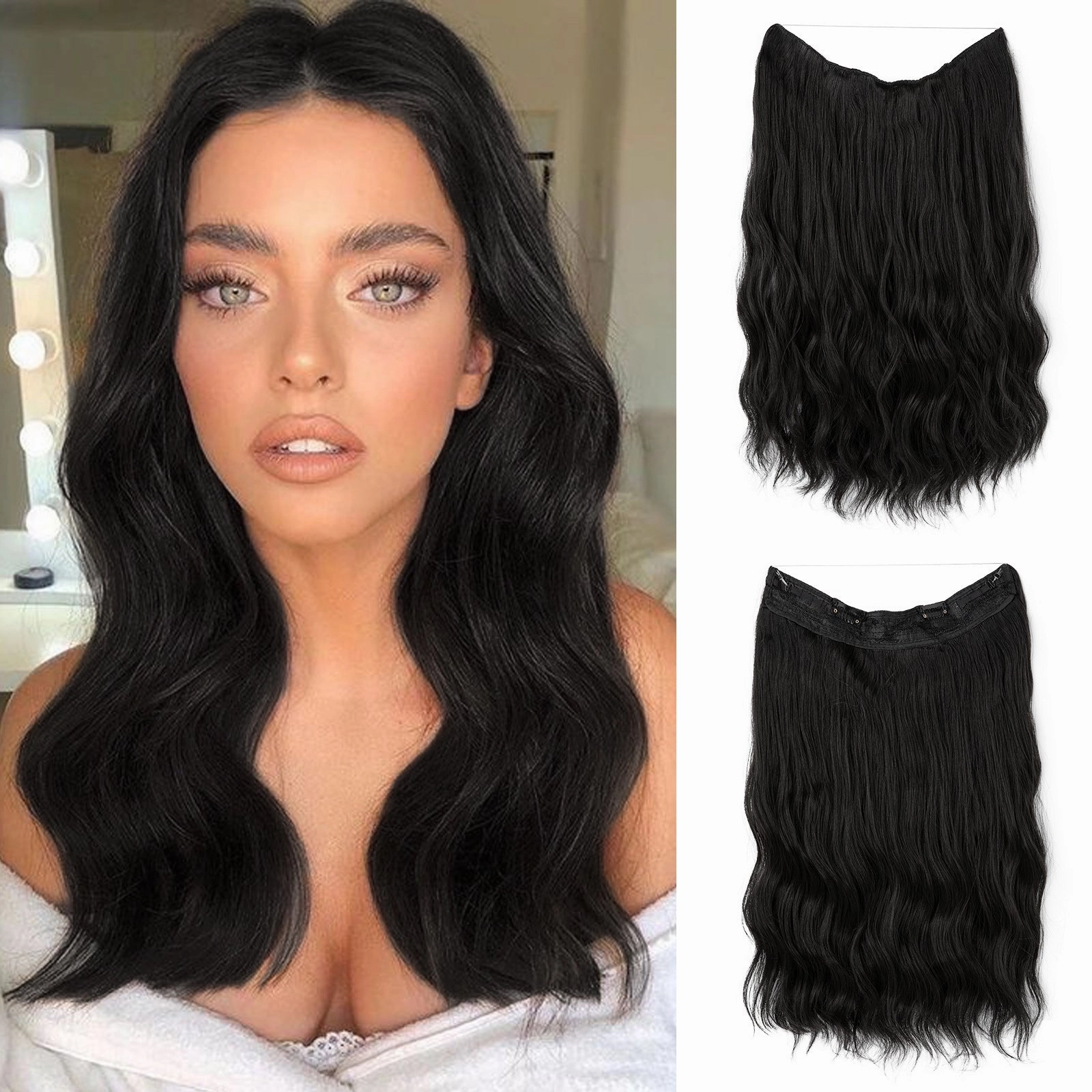 Long Wave Curly Fluffy Wigs One Piece Fishing Line 20inch Hair Extensions