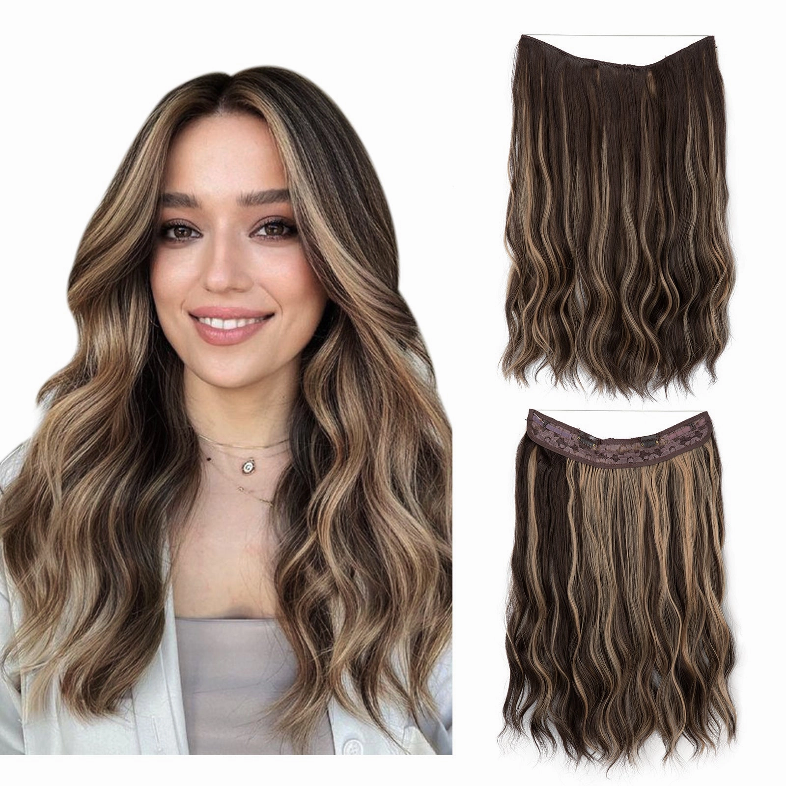 Long Wave Curly Fluffy Wigs One Piece Fishing Line 20inch Hair Extensions