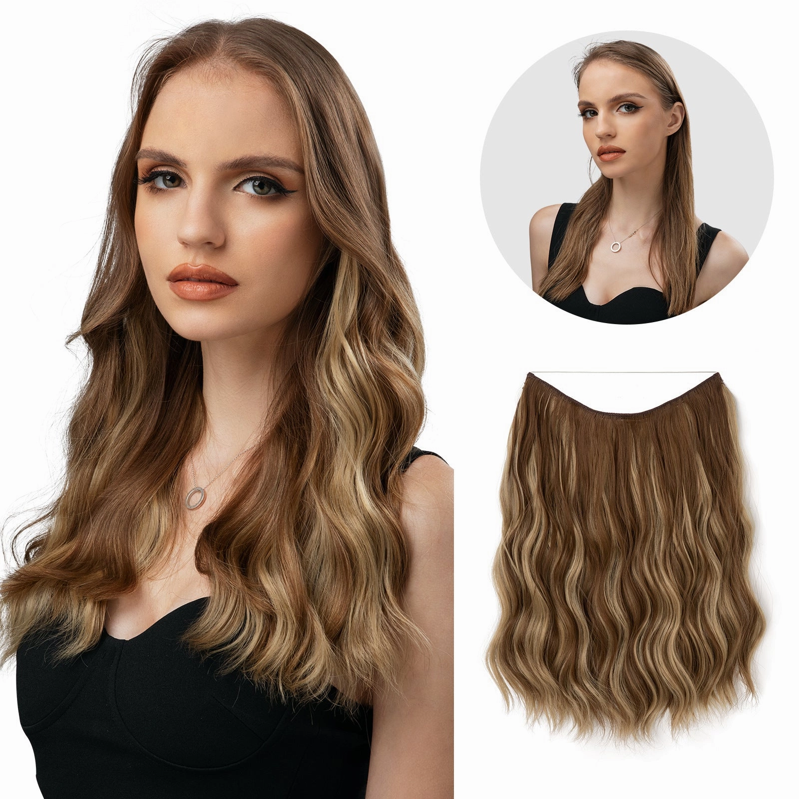 Long Wave Curly Fluffy Wigs One Piece Fishing Line 20inch Hair Extensions