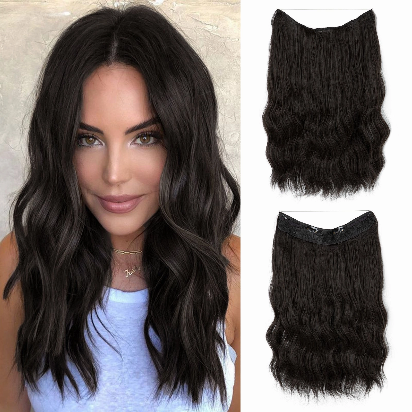 Long Wave Curly Fluffy Wigs One Piece Fishing Line 20inch Hair Extensions