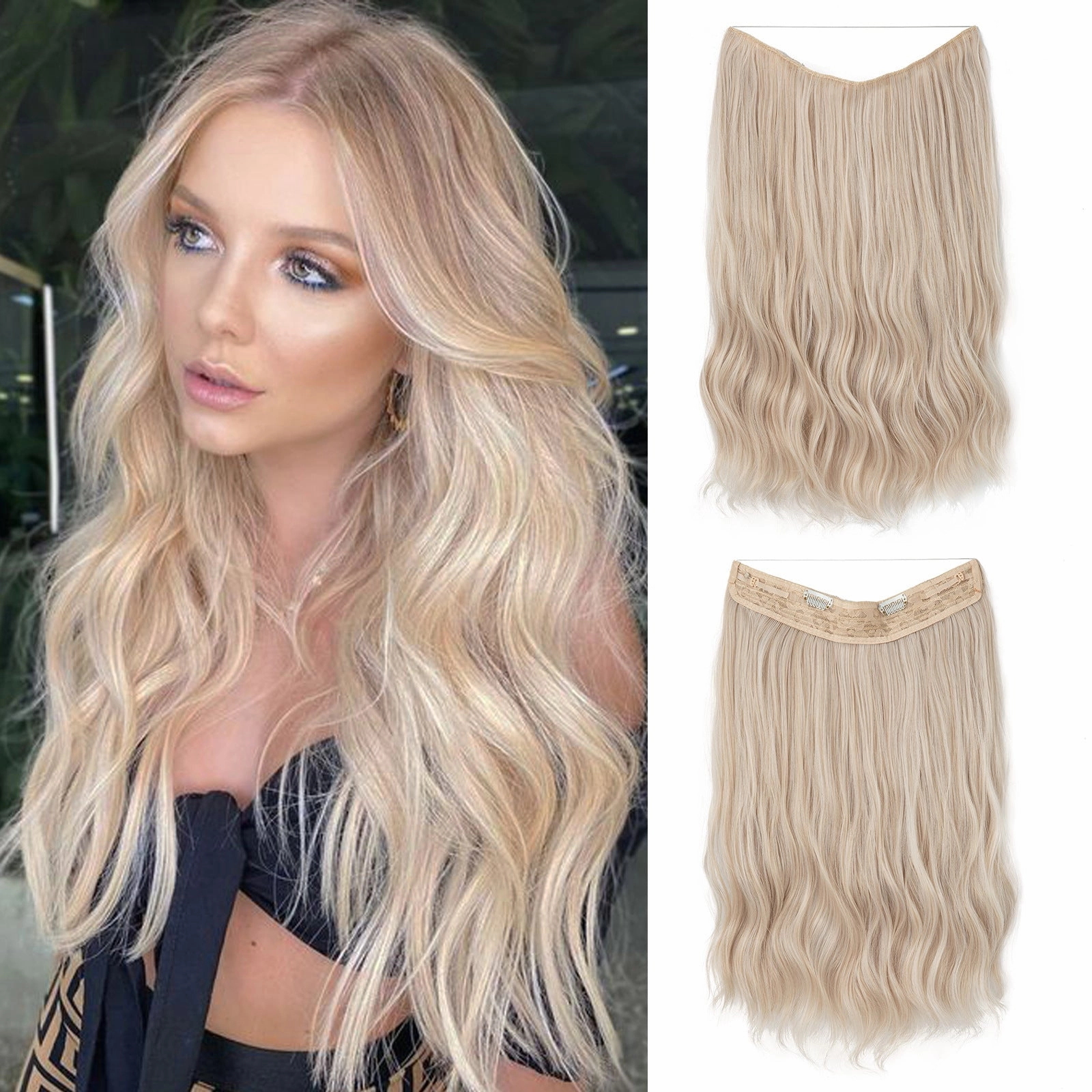 Long Wave Curly Fluffy Wigs One Piece Fishing Line 20inch Hair Extensions