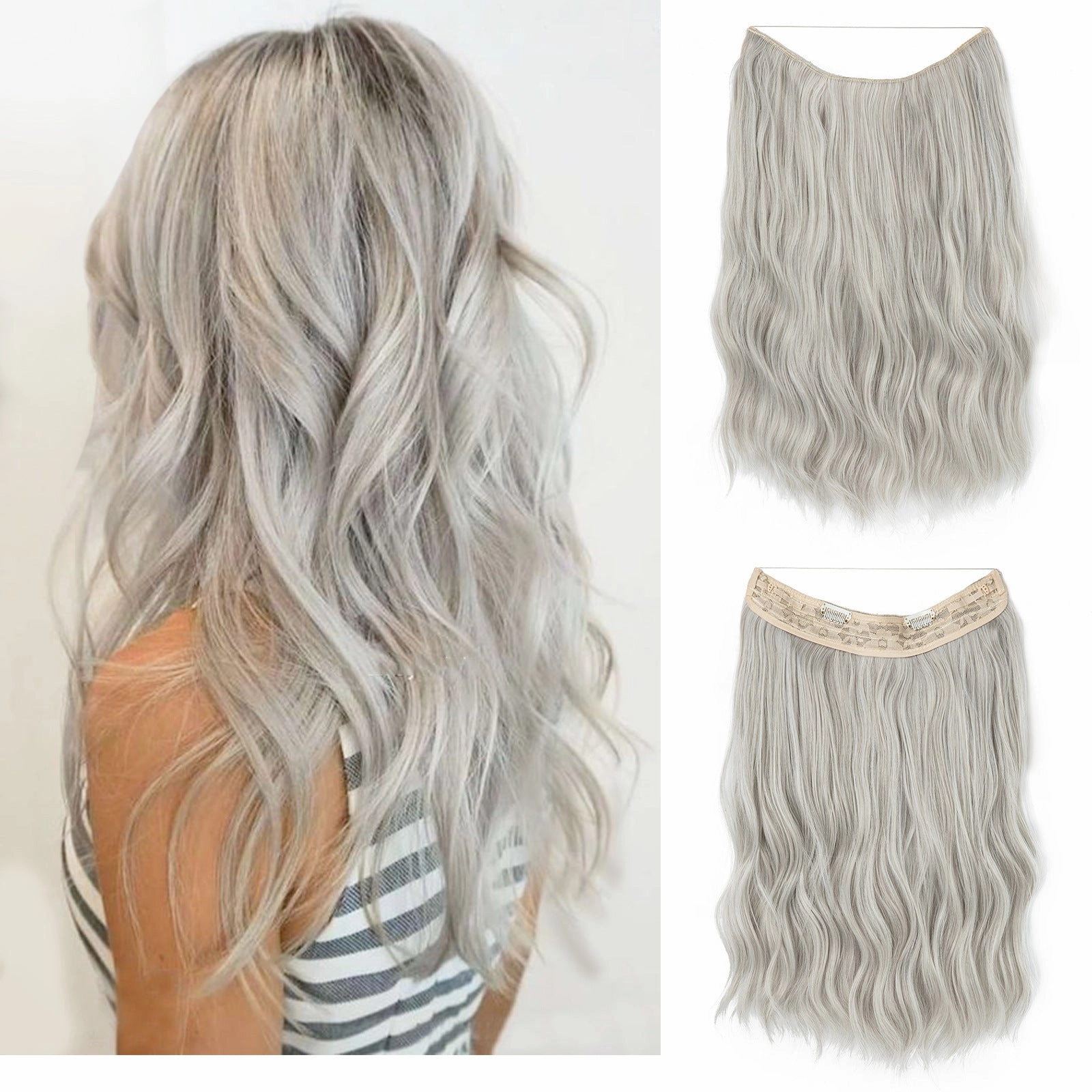 Long Wave Curly Fluffy Wigs One Piece Fishing Line 20inch Hair Extensions