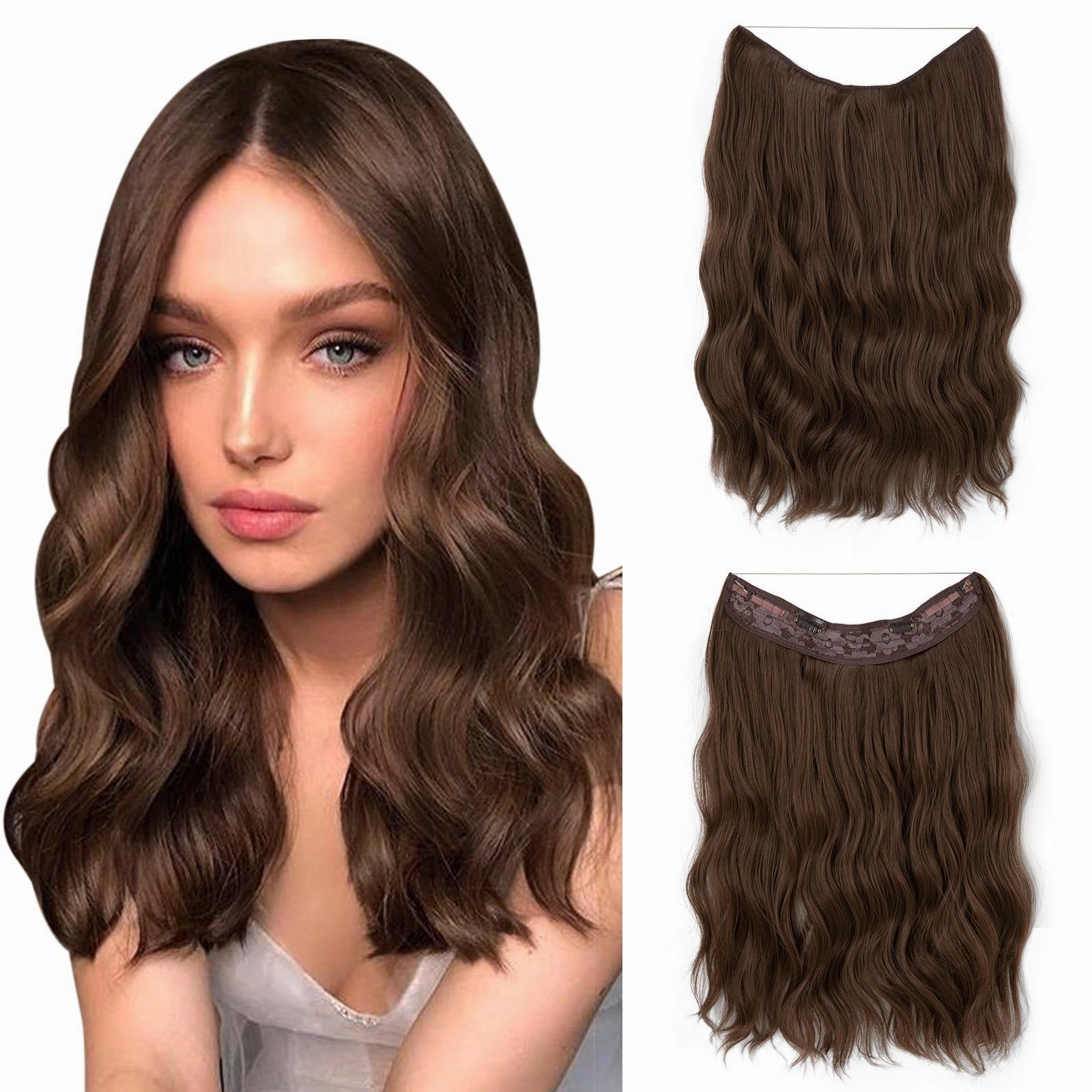 Long Wave Curly Fluffy Wigs One Piece Fishing Line 20inch Hair Extensions