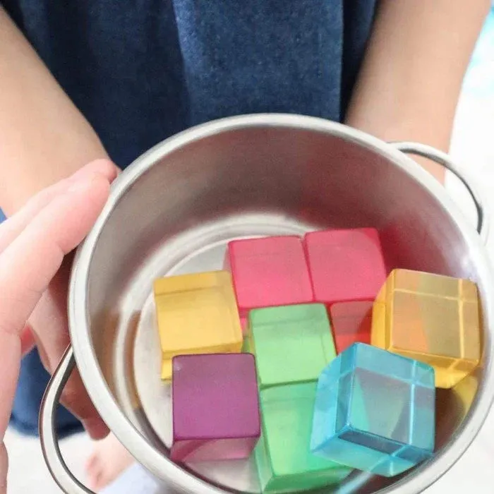 Lucite Cubes 16 Bright Blocks with Tray