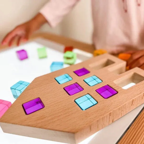 Lucite Cubes 16 Bright Blocks with Tray