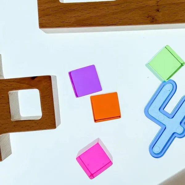 Lucite Cubes 16 Bright Blocks with Tray