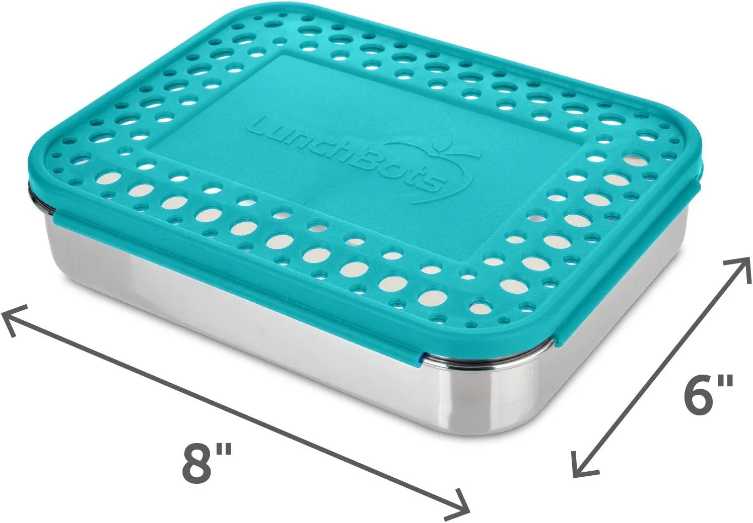 LunchBots Large Trio Stainless Steel Lunch Container -Three Section Design for Sandwich and Two Sides - Metal Bento Lunch Box - Eco-Friendly - Stainless Lid - Aqua Dots
