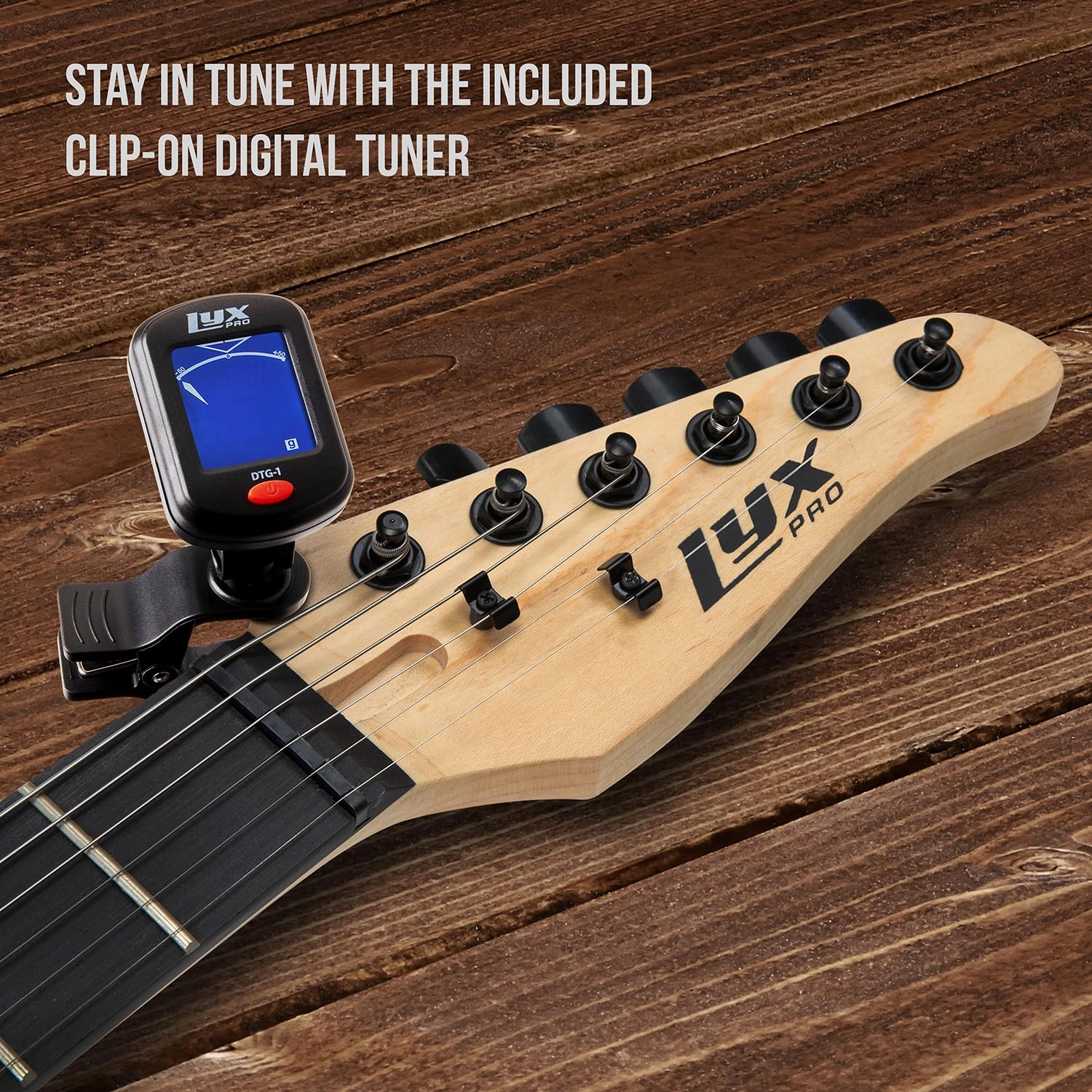 LyxPro Electric Guitar 39" inch Full Beginner Starter kit Full Size with 20w Amp, Package Includes All Accessories, Digital Tuner, Strings, Picks, Tremolo Bar, Shoulder Strap, and Case Bag - Natural