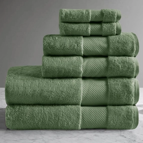 Madison Park Turkish Bath Towels 6pc, 2 Hand Towel for Bathroom, 2 Wash Towel, 2 Turkish Bath Towel Set, Luxury, 100% Cotton, Highly Absorbent & Quick Dry, Green