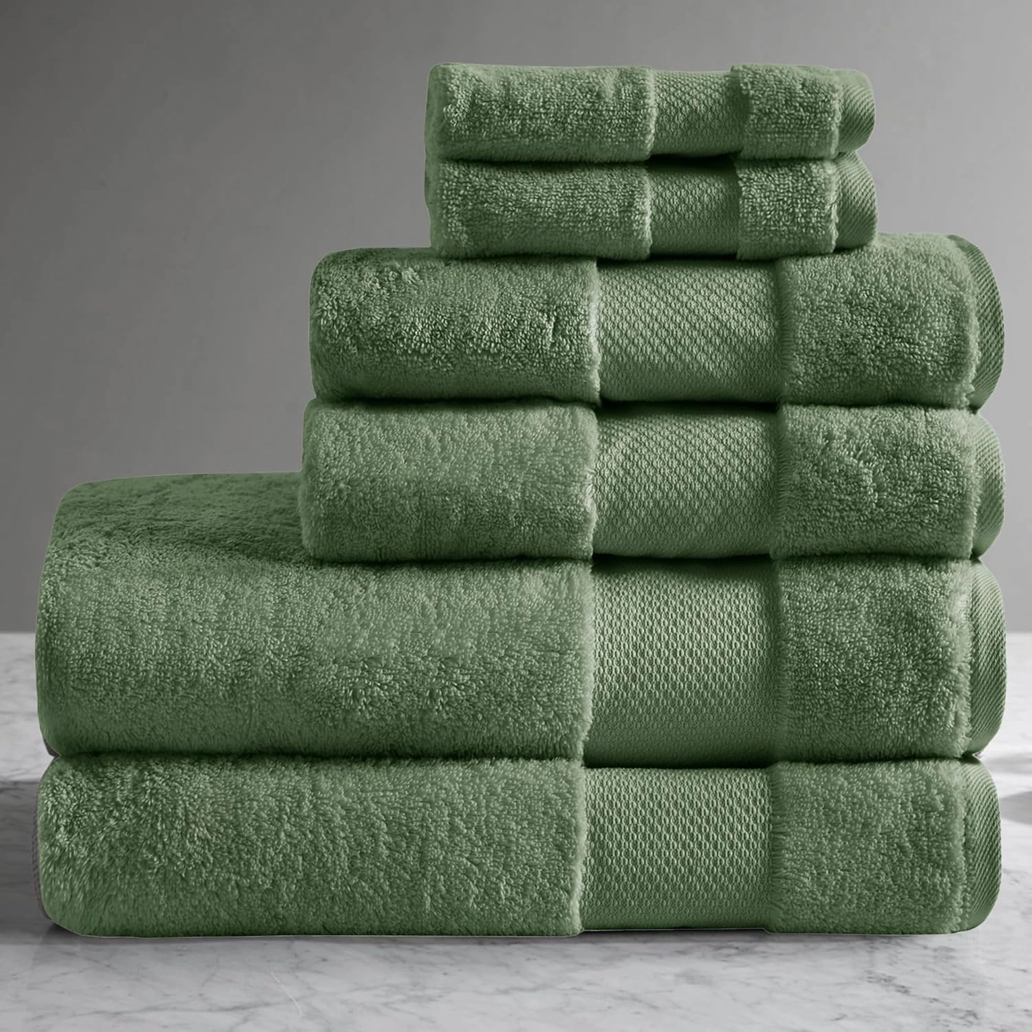 Madison Park Turkish Bath Towels 6pc, 2 Hand Towel for Bathroom, 2 Wash Towel, 2 Turkish Bath Towel Set, Luxury, 100% Cotton, Highly Absorbent & Quick Dry, Green