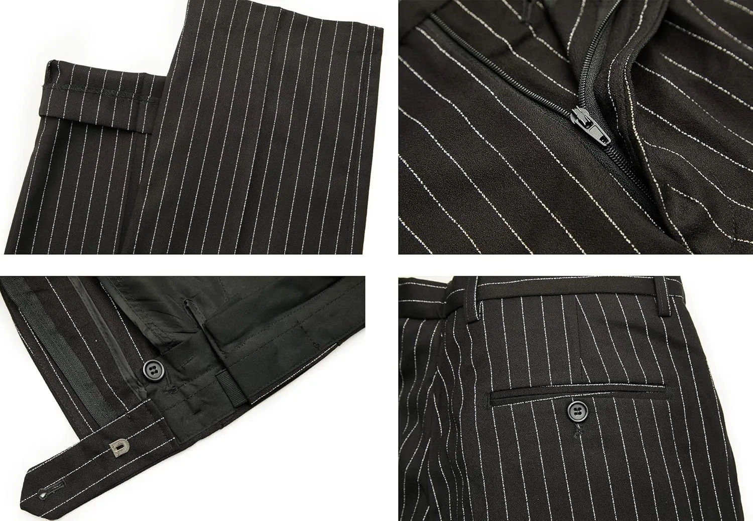MAGE MALE Men’s Pinstripe 3 Piece Suit Slim Fit Elegant Single Breasted Business Wedding Party Blazer Vest& Pants Set