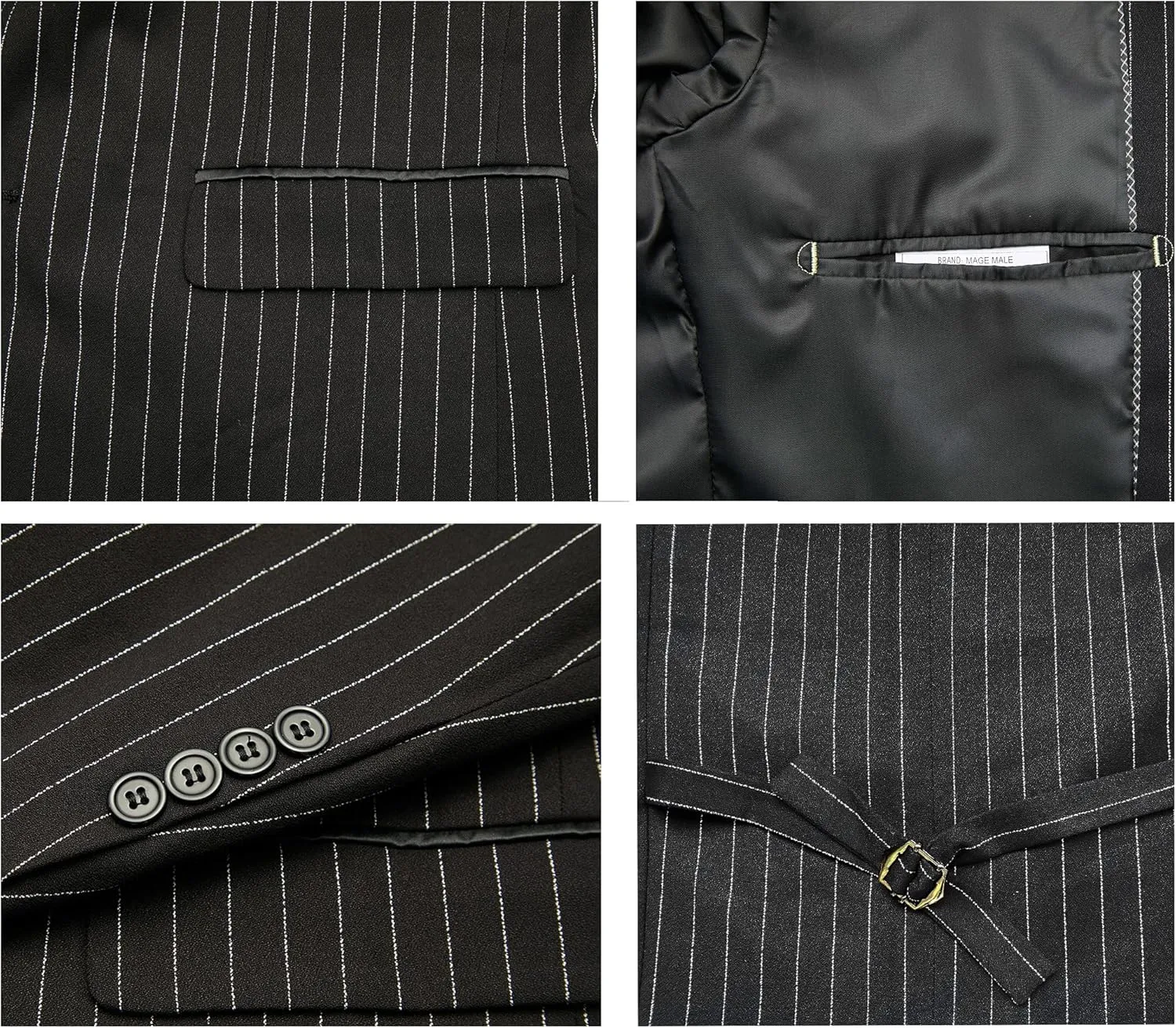 MAGE MALE Men’s Pinstripe 3 Piece Suit Slim Fit Elegant Single Breasted Business Wedding Party Blazer Vest& Pants Set