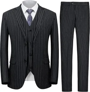MAGE MALE Men’s Pinstripe 3 Piece Suit Slim Fit Elegant Single Breasted Business Wedding Party Blazer Vest& Pants Set