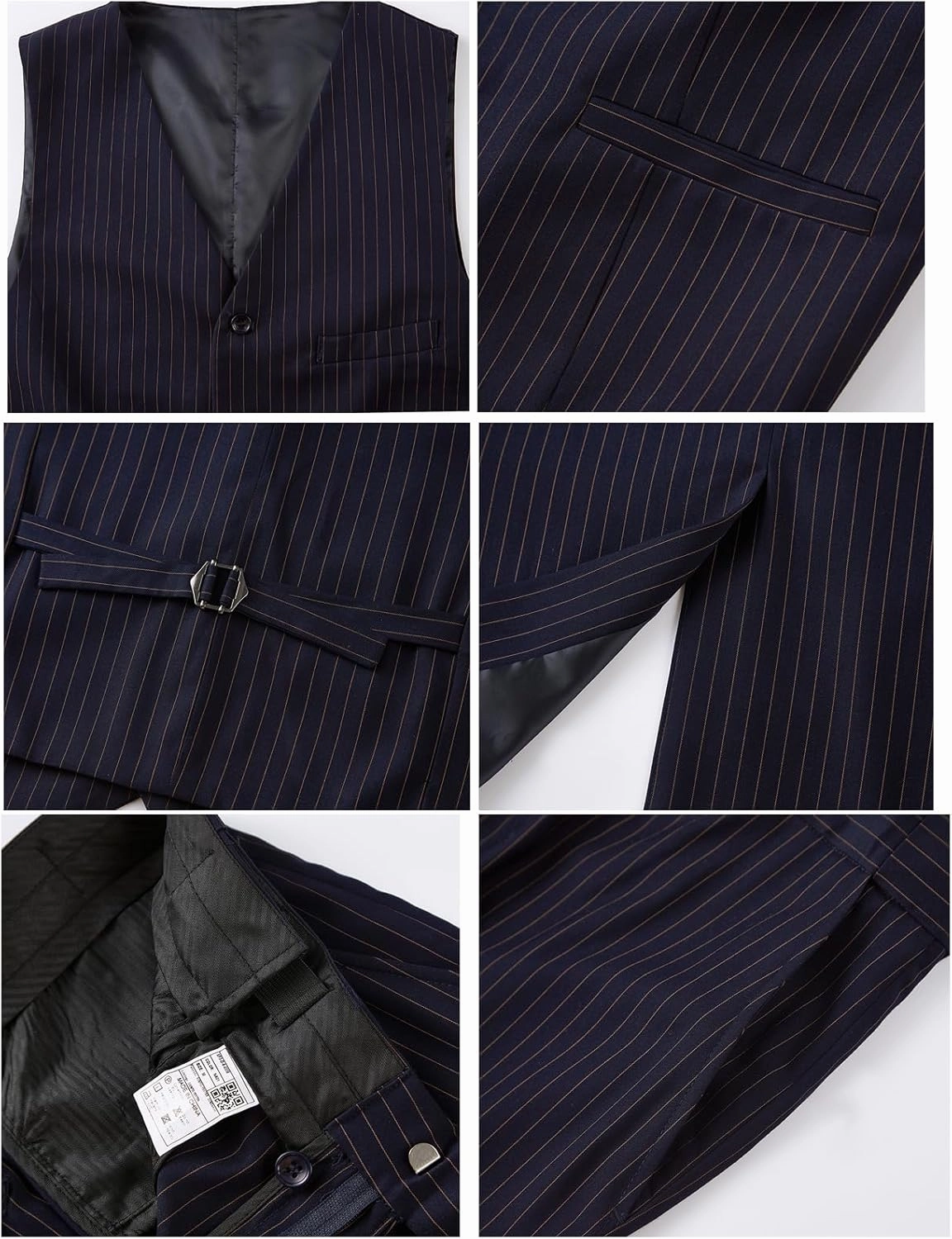 MAGE MALE Men’s Pinstripe 3 Piece Suit Slim Fit Elegant Single Breasted Business Wedding Party Blazer Vest& Pants Set