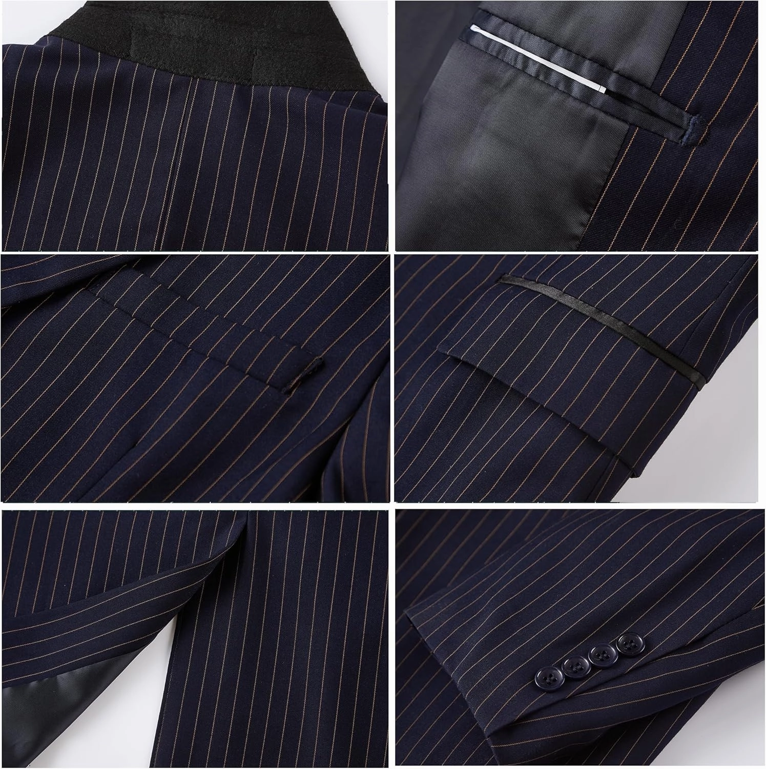 MAGE MALE Men’s Pinstripe 3 Piece Suit Slim Fit Elegant Single Breasted Business Wedding Party Blazer Vest& Pants Set