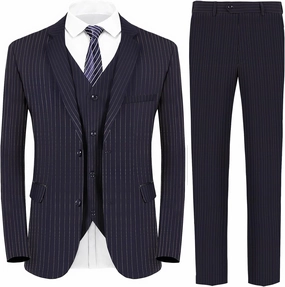 MAGE MALE Men’s Pinstripe 3 Piece Suit Slim Fit Elegant Single Breasted Business Wedding Party Blazer Vest& Pants Set
