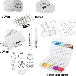 Magic Foam Texture Painting Kit，3D Drawing Magic Canvas Sponge, with 10 Foam Paint Paper and 12 Markers,DIY Bubble Drawing Pens for Painting,Art Supplies (A)(B Circle)