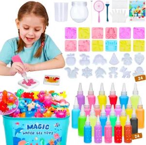 Magic Water Gel Toy Kit - Aqua Fairy Magic Elf Toy Kits with 24 bottles Gels, 24 Molds - DIY Squishy Maker Set, 60ml Water Gel Set, Christmas, Birthday Party Favors, Arts & Crafts DIY STEM for Kids