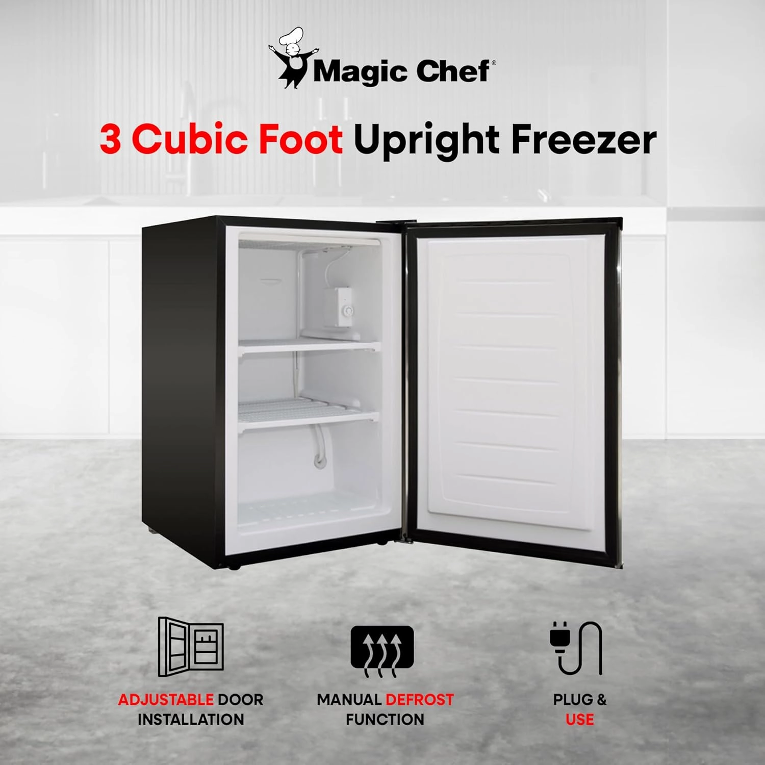 Magic Chef Compact Mini Freezer for Bedroom, Garage, Office, and More with Manual Defrost Function and Recessed Door Handle, Silver