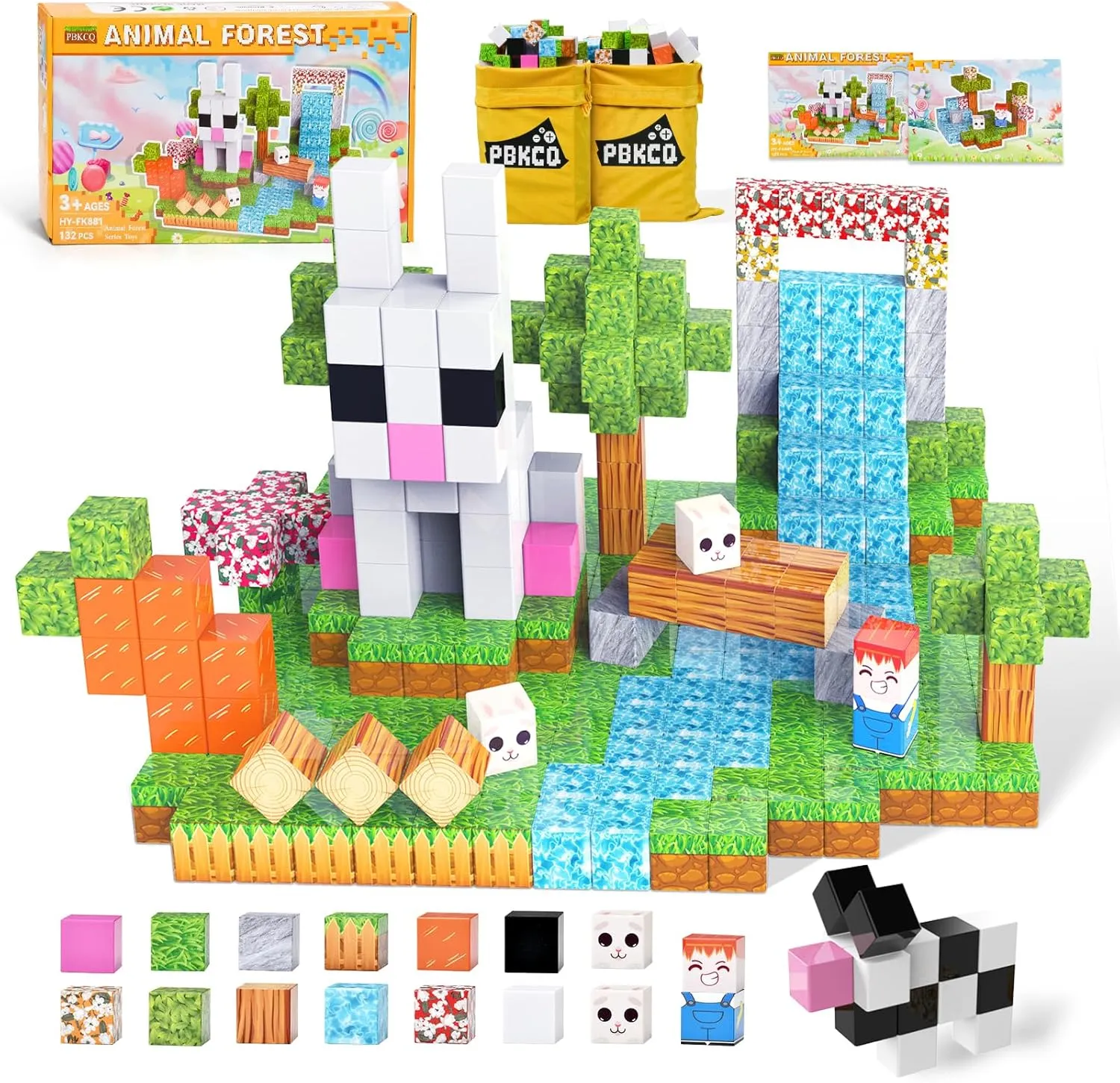 Magnetic Blocks -132PCS Magnetic Building Blocks Toddler Toys,Build Forest World Set,STEM Montessori Sensory Christmas Easter Gifts for Kids Boys Girls Age 3-5 4-8,8-12