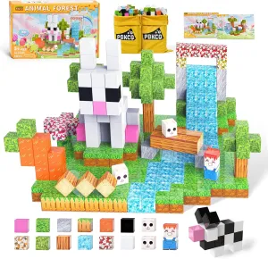 Magnetic Blocks -132PCS Magnetic Building Blocks Toddler Toys,Build Forest World Set,STEM Montessori Sensory Christmas Easter Gifts for Kids Boys Girls Age 3-5 4-8,8-12