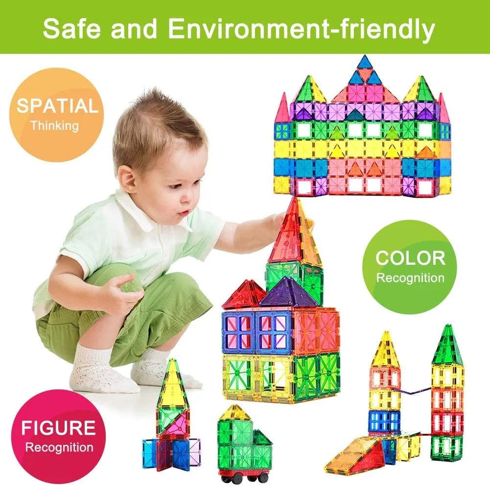 Magnetic Building Tiles, 48pcs Colorful 3D Transparent Magnet Building Blocks Set, Educational Toy Gift for Kids Boys Girls (48PCS)