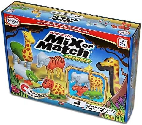 Magnetic Mix or Match Jungle Animals Toy Play Set, 16 Pieces