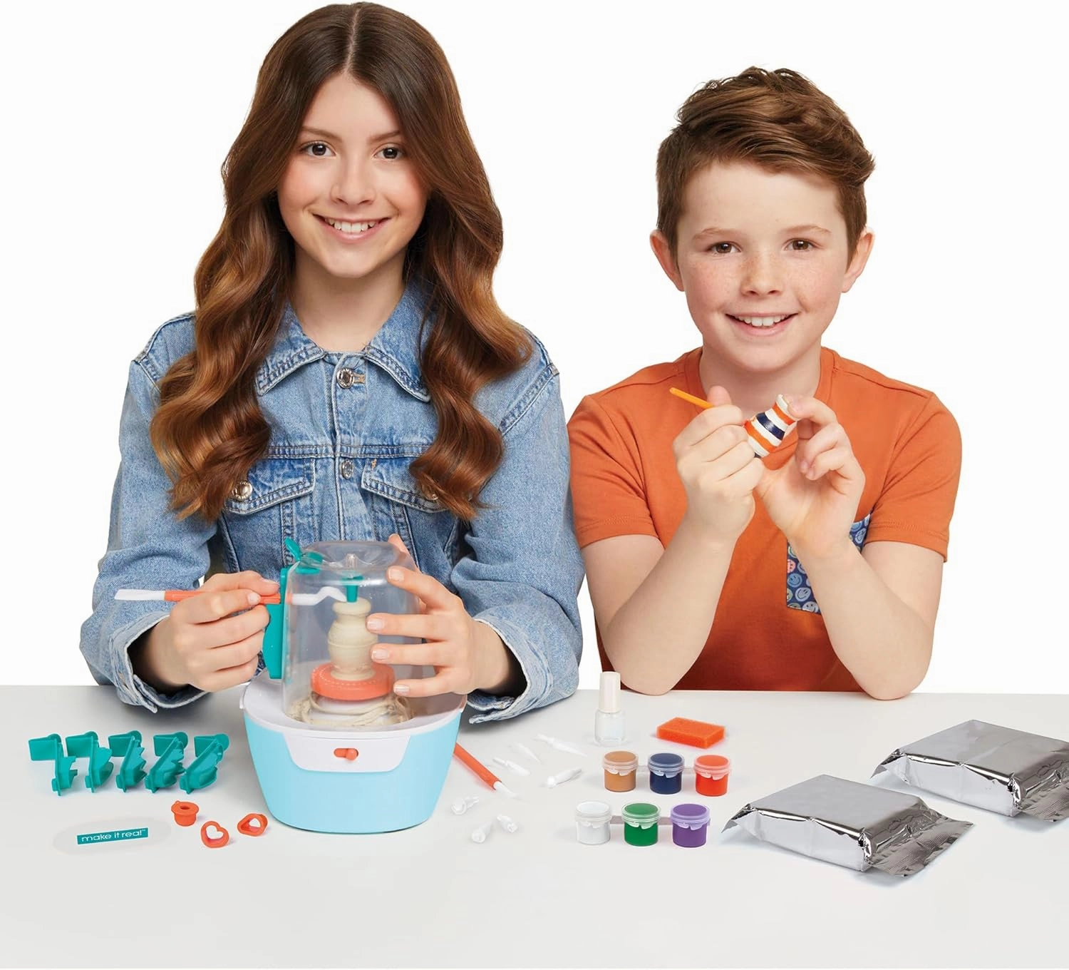 Make It Real: Mini Pottery Studio Deluxe Set - DIY All-in-1 Sculpting Craft Kit, All Skill Levels, Miniature Clay Projects, Kids Girls & Tweens Age 8 