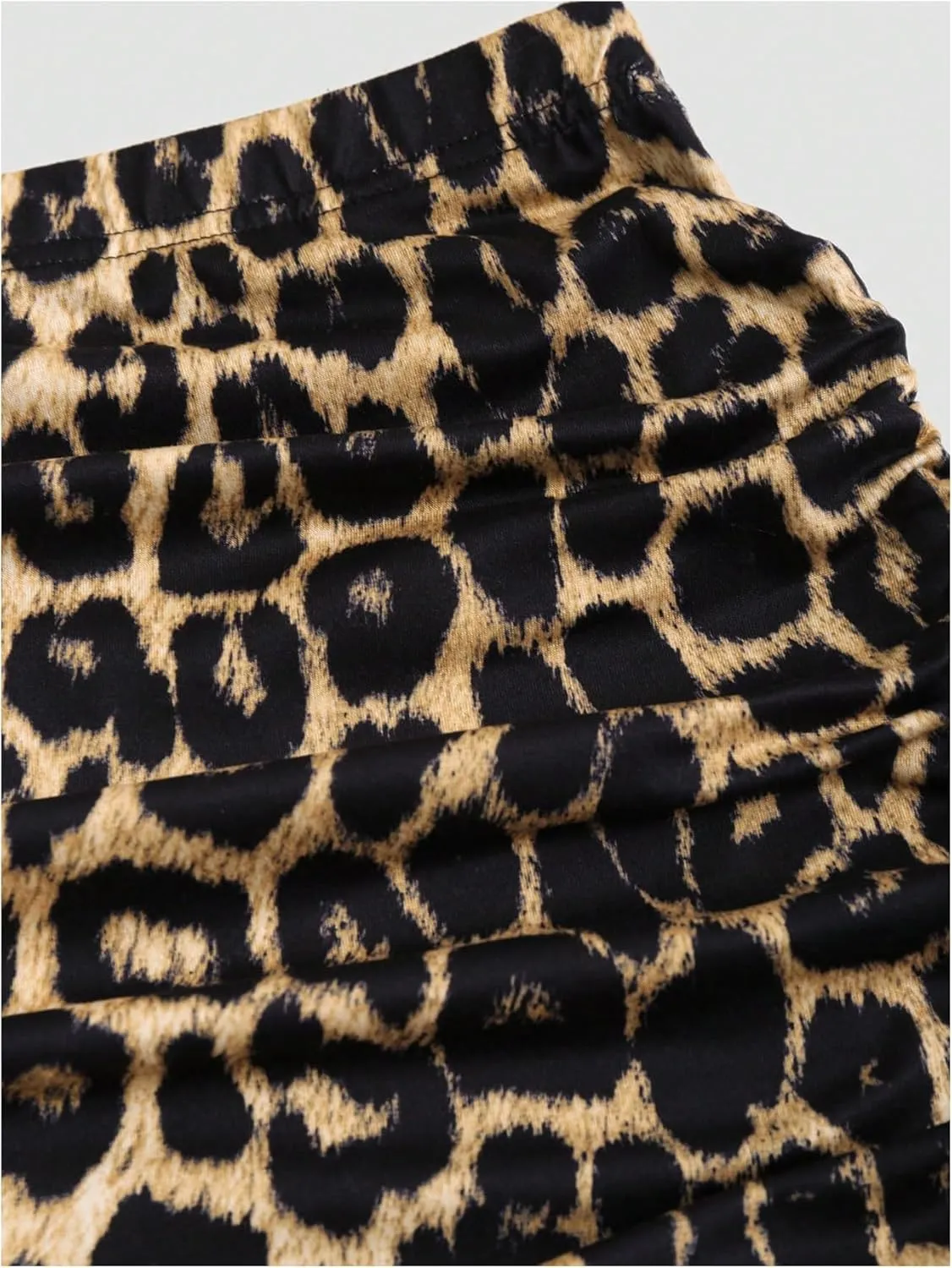 MakeMeChic Women's Y2K Skirt Set Leopard Print Tie Back Halter Crop Top and Ruched Mini Skirt Outfits Set
