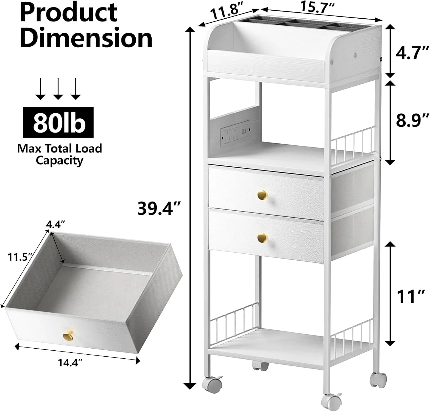 Makeup Organizer with LED Light & Charging Station Skincare Makeup Cart with Drawers, Vanity Organizer Cosmetics Display Cases Holder for Skin Care Nail Polish Perfume Makeup Brush,white