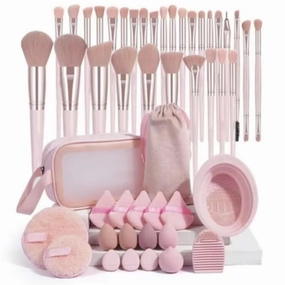Makeup Brush Set,Set 49 Pcs Makeup Tool,with Storage Bag,Concealer Brush,Eyes Shadow Brush,Makeup Puffs with Makeup Sponge is Professional Make Up Kit (Pink, 49 Piece Set)