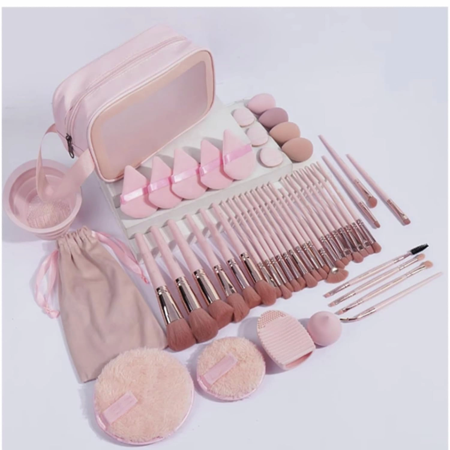 Makeup Brush Set,Set 49 Pcs Makeup Tool,with Storage Bag,Concealer Brush,Eyes Shadow Brush,Makeup Puffs with Makeup Sponge is Professional Make Up Kit (Pink, 49 Piece Set)