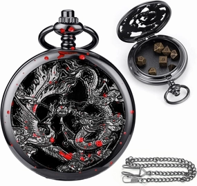 ManChDa Mini D&D Dice Set DND Pocket Watch Shell Case 7PCS Micro Polyhedral Dice Set Metal Dice Dungeons and Dragons Gift Accessories