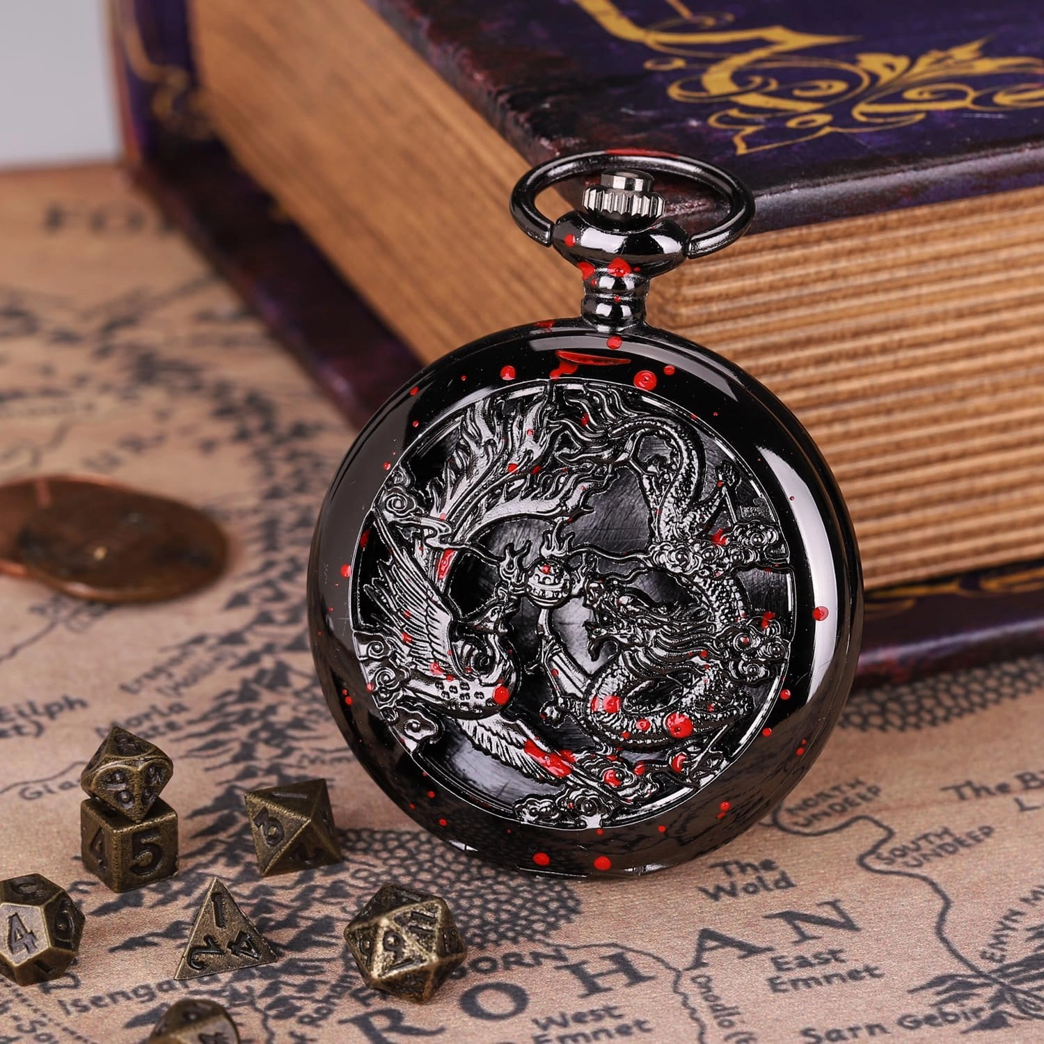 ManChDa Mini D&D Dice Set DND Pocket Watch Shell Case 7PCS Micro Polyhedral Dice Set Metal Dice Dungeons and Dragons Gift Accessories