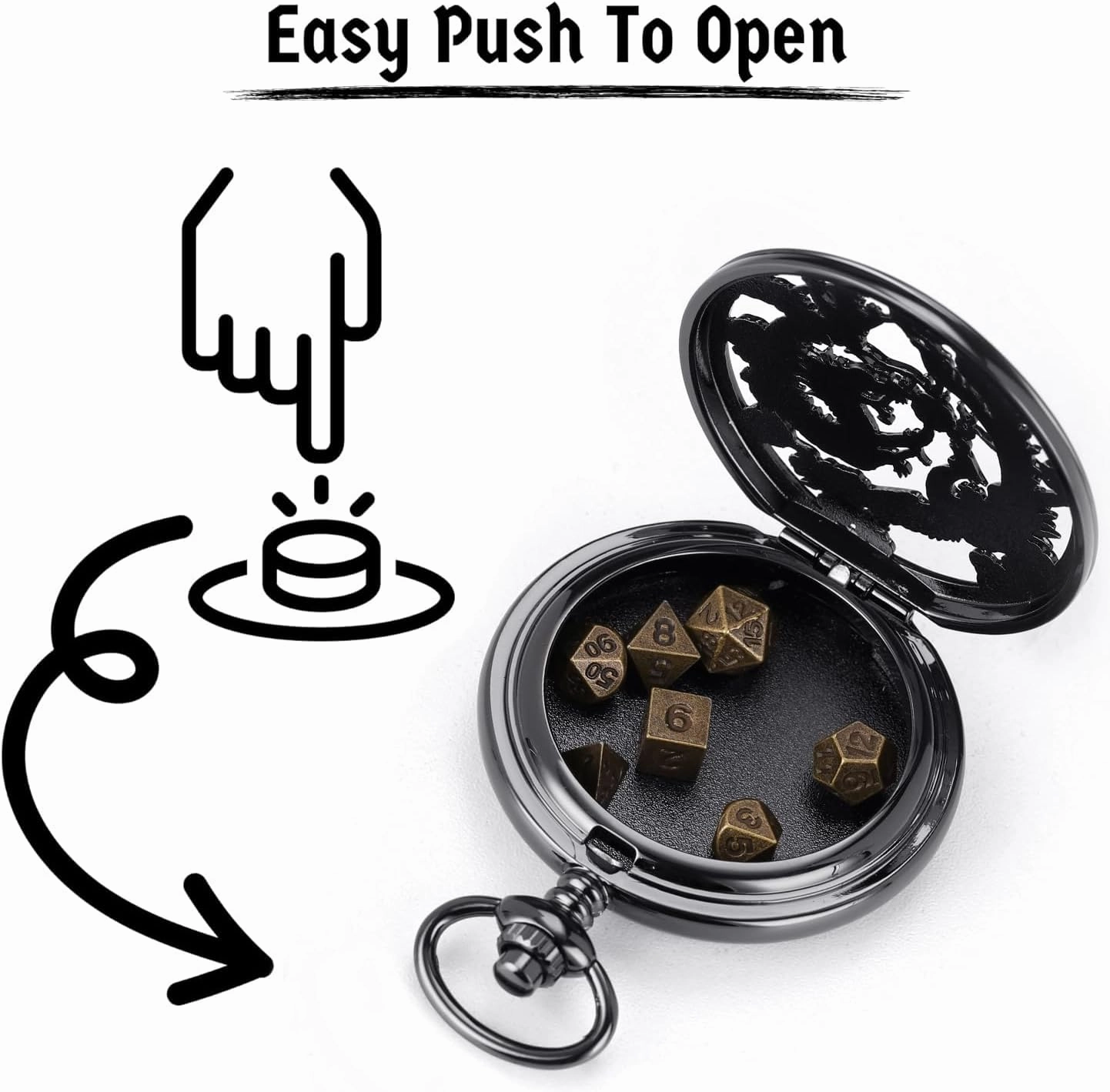 ManChDa Mini D&D Dice Set DND Pocket Watch Shell Case 7PCS Micro Polyhedral Dice Set Metal Dice Dungeons and Dragons Gift Accessories
