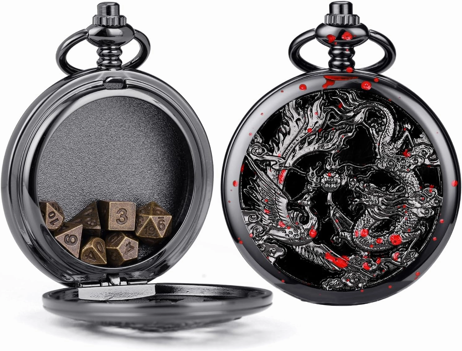 ManChDa Mini D&D Dice Set DND Pocket Watch Shell Case 7PCS Micro Polyhedral Dice Set Metal Dice Dungeons and Dragons Gift Accessories