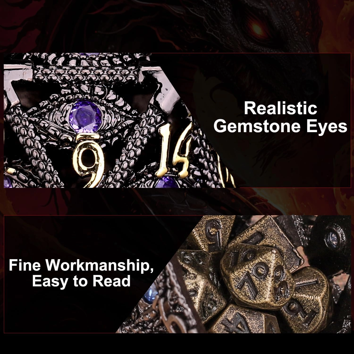 ManChDa Mini Metal DND Dice Set Hollow D20 Necklace Dice DND Case Metal Dice Set DND Keychain 7PCS Dice Set Black Purple