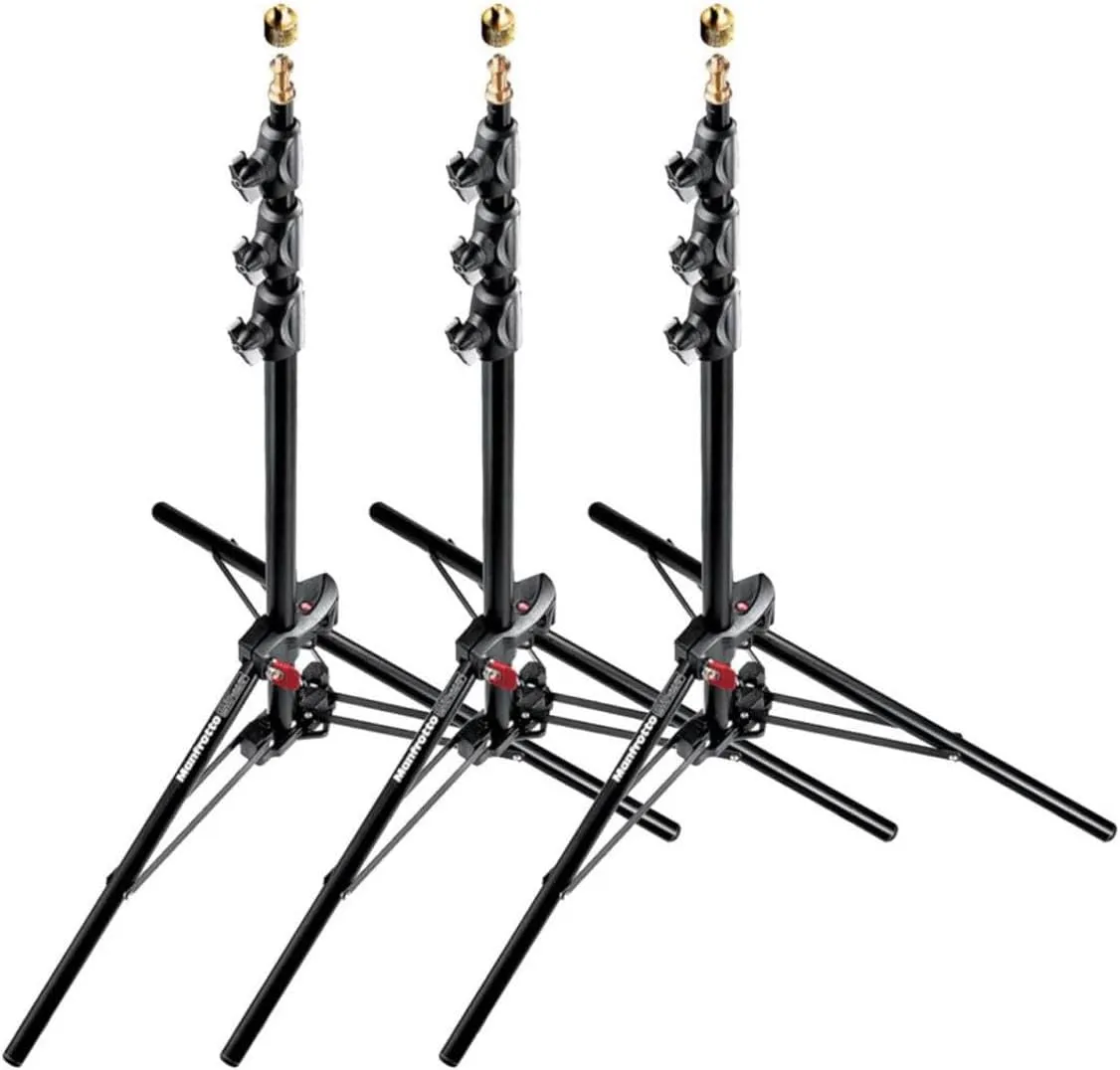 Manfrotto 1051BAC 83" Air Cushioned Aluminum Mini Compact Stand with 4-Sections & 3 Risers, Black - Pack of 3 Stands