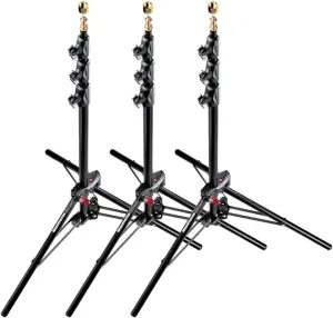 Manfrotto 1051BAC 83" Air Cushioned Aluminum Mini Compact Stand with 4-Sections & 3 Risers, Black - Pack of 3 Stands