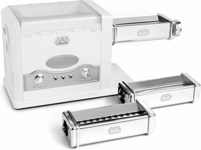 MARCATO Made in Italy Pasta Fresca 110V Electric Kneading & Pasta Machine. Includes lasagna, fettuccine, tagliolini attachments. Kneads bread dough, pizza dough, shortcrust pastry, 31 x 16 x 21 cm